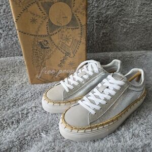 NEW Free People Scotty Silver Raffia Espadrille Platform Sneakers‎ Boho Size 6